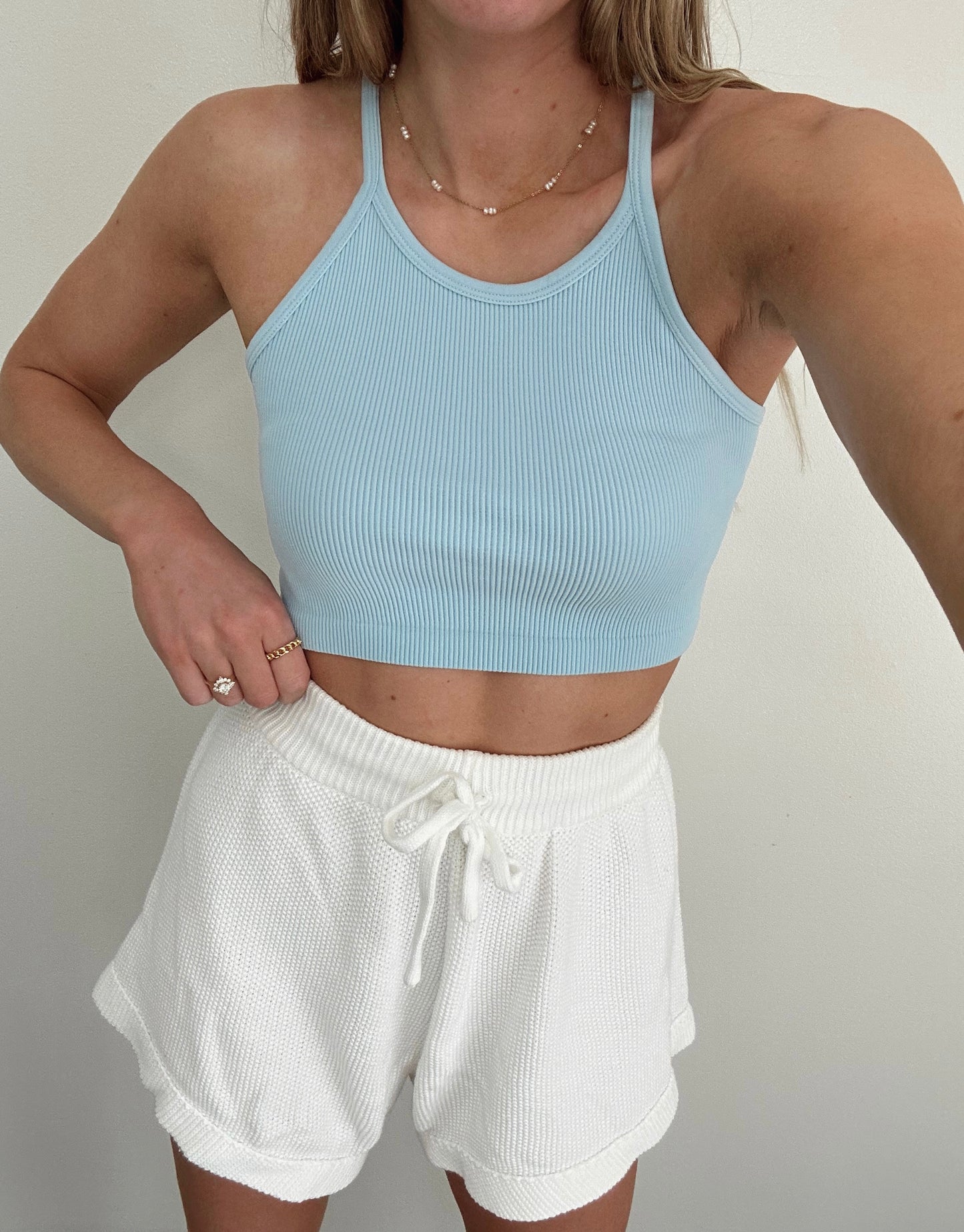 Daisy Cropped Tank (Baby Blue)
