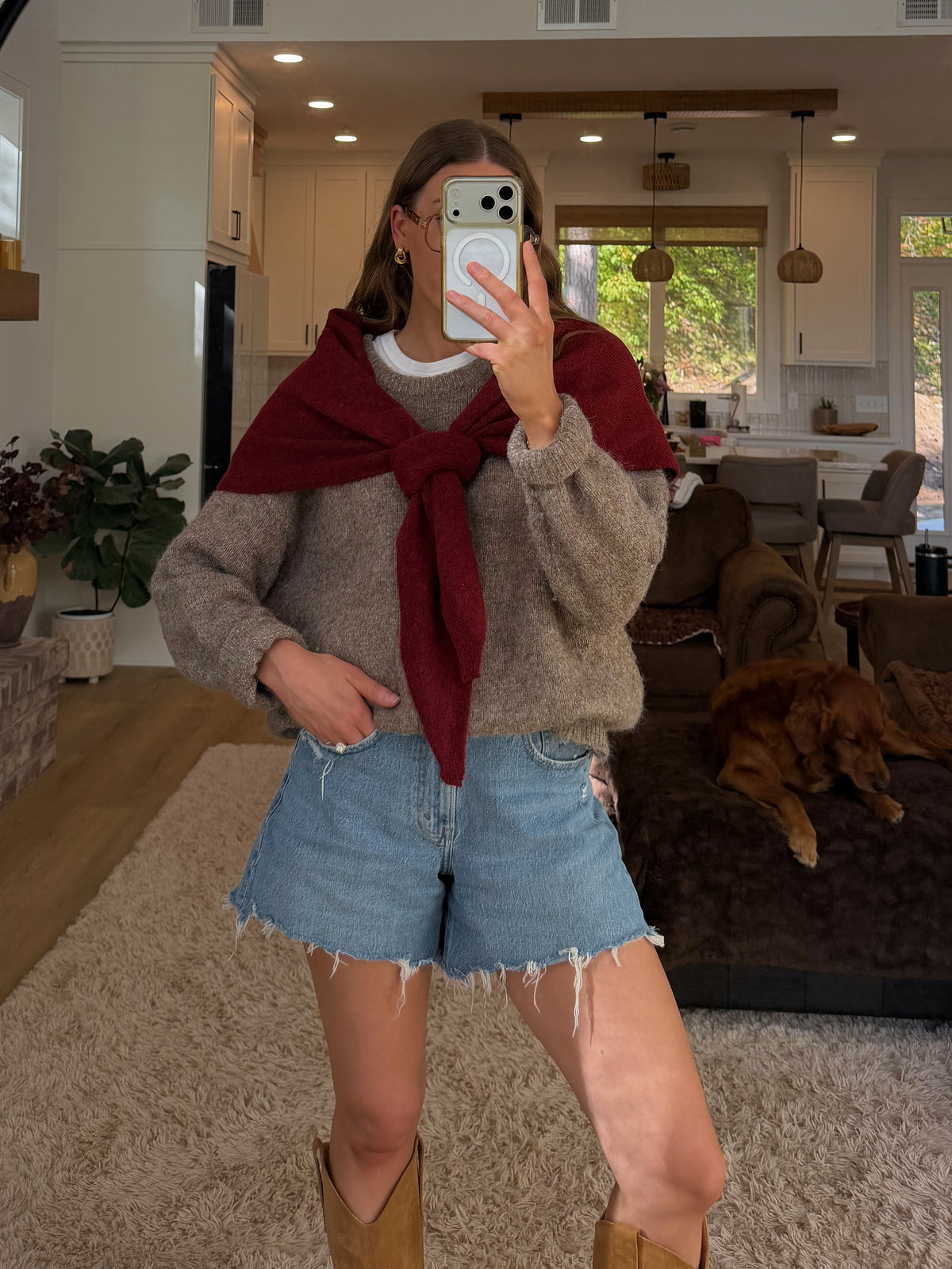 Paisley Knit Scarf — Red