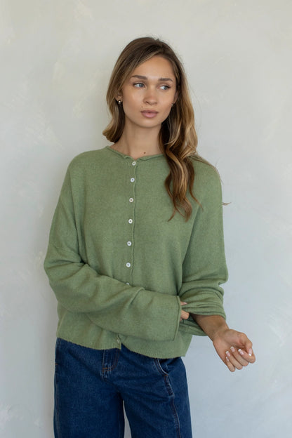 Sage green slightly oversized light weight button up cardigan 