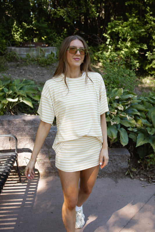 Striped yellow and white matching skirt and top set