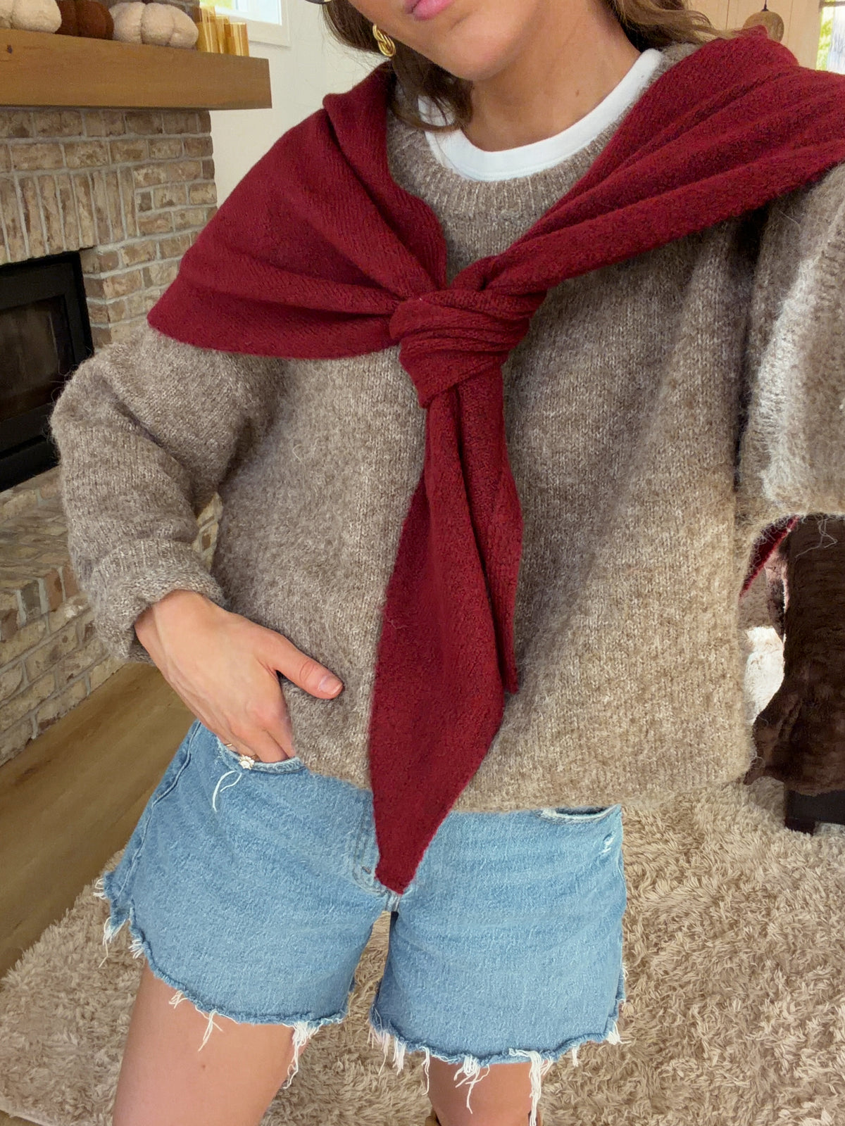 Paisley Knit Scarf — Red