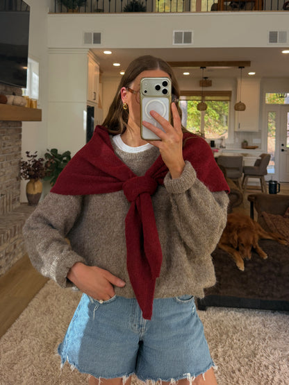 Paisley Knit Scarf — Red
