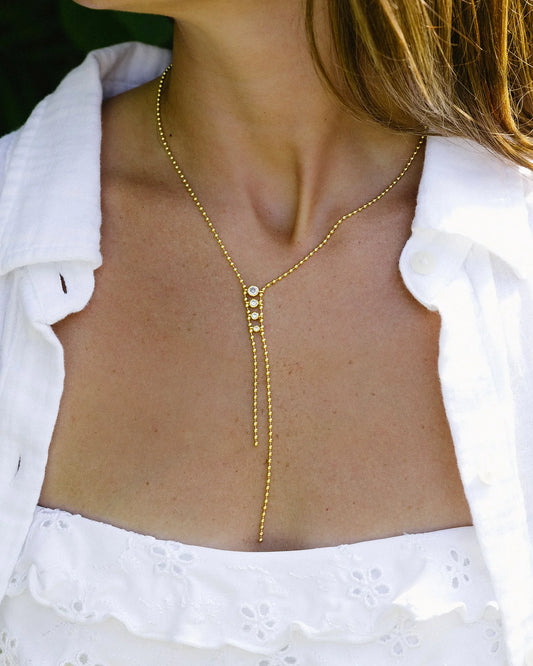 Gold Ball Lariat Necklace